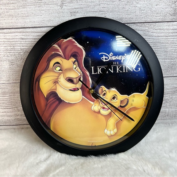 Disney The Lion King Clock Wall Round Black Framed Mufasa and Simba 11" 90s - Picture 1 of 8